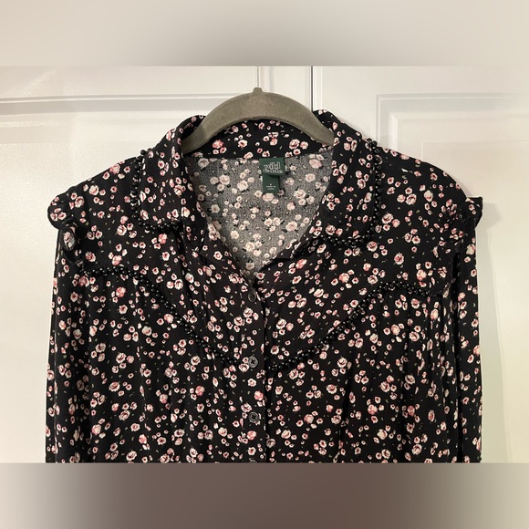 Wild Fable Long Sleeve Floral Button Up Dress with Beaded Collar- Small - Picture 2 of 4